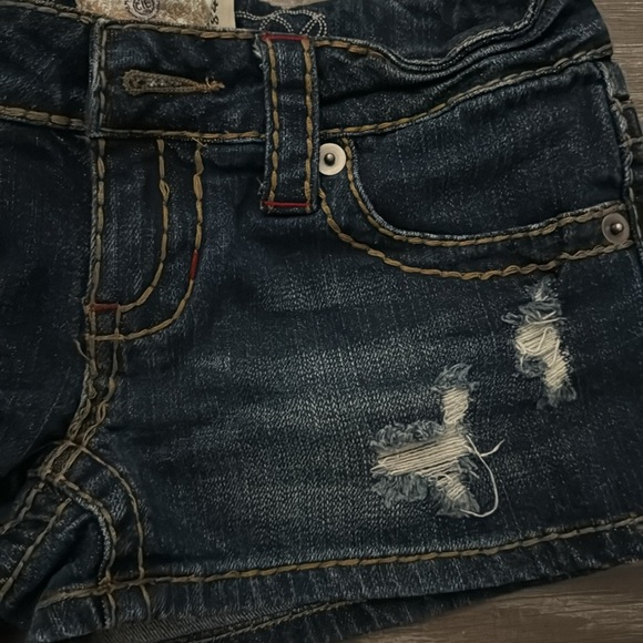American Rag Denim Jean Shorts Thick Stitched Distressed Juniors 0 - Picture 2 of 7